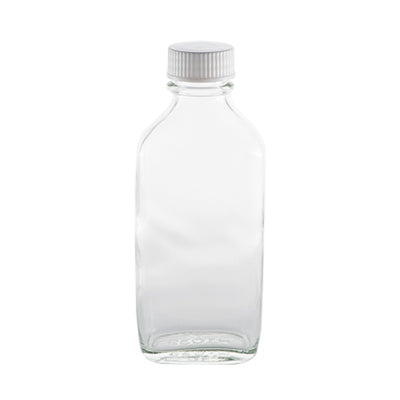 100mL Clear Glass Flat Bottle (10 pack) - with cap